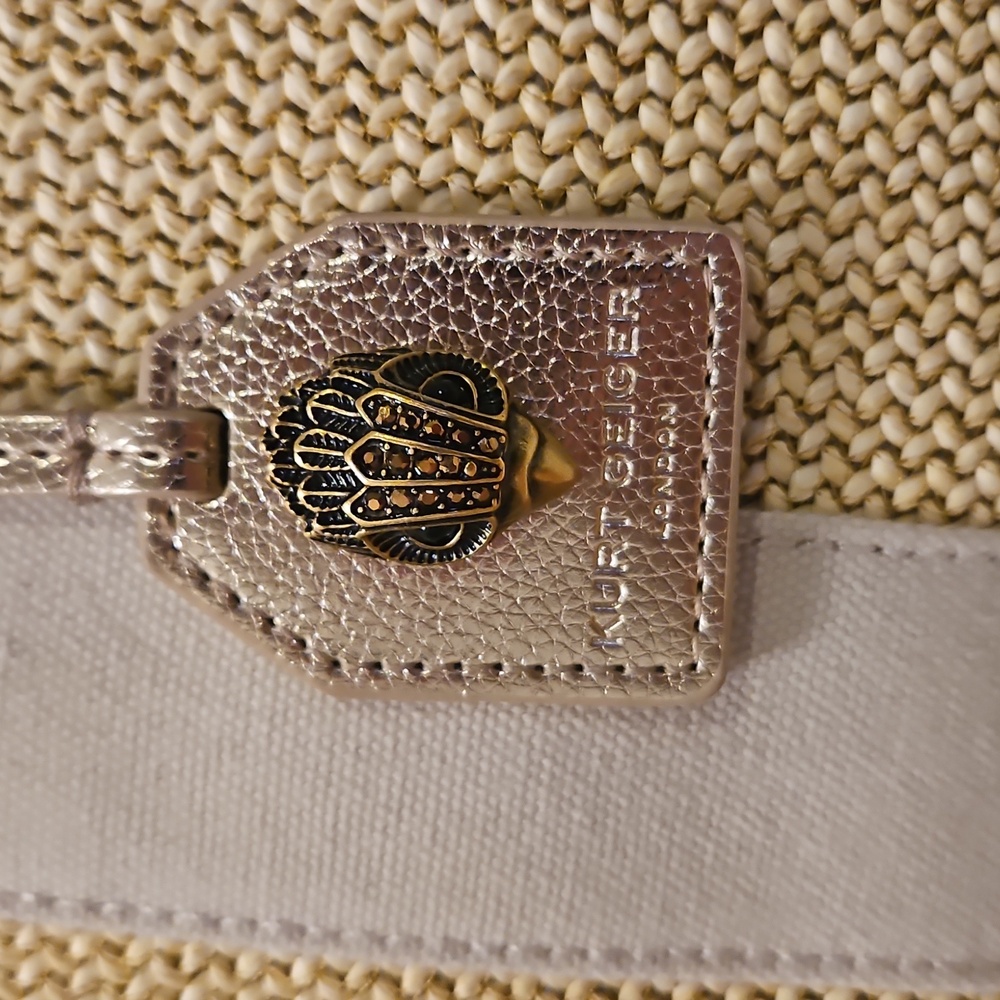 NEW Kurt Geiger Large Southbank Zip Top Shopper: Woven Beige W/ Blue Tones - Picture 3 of 10